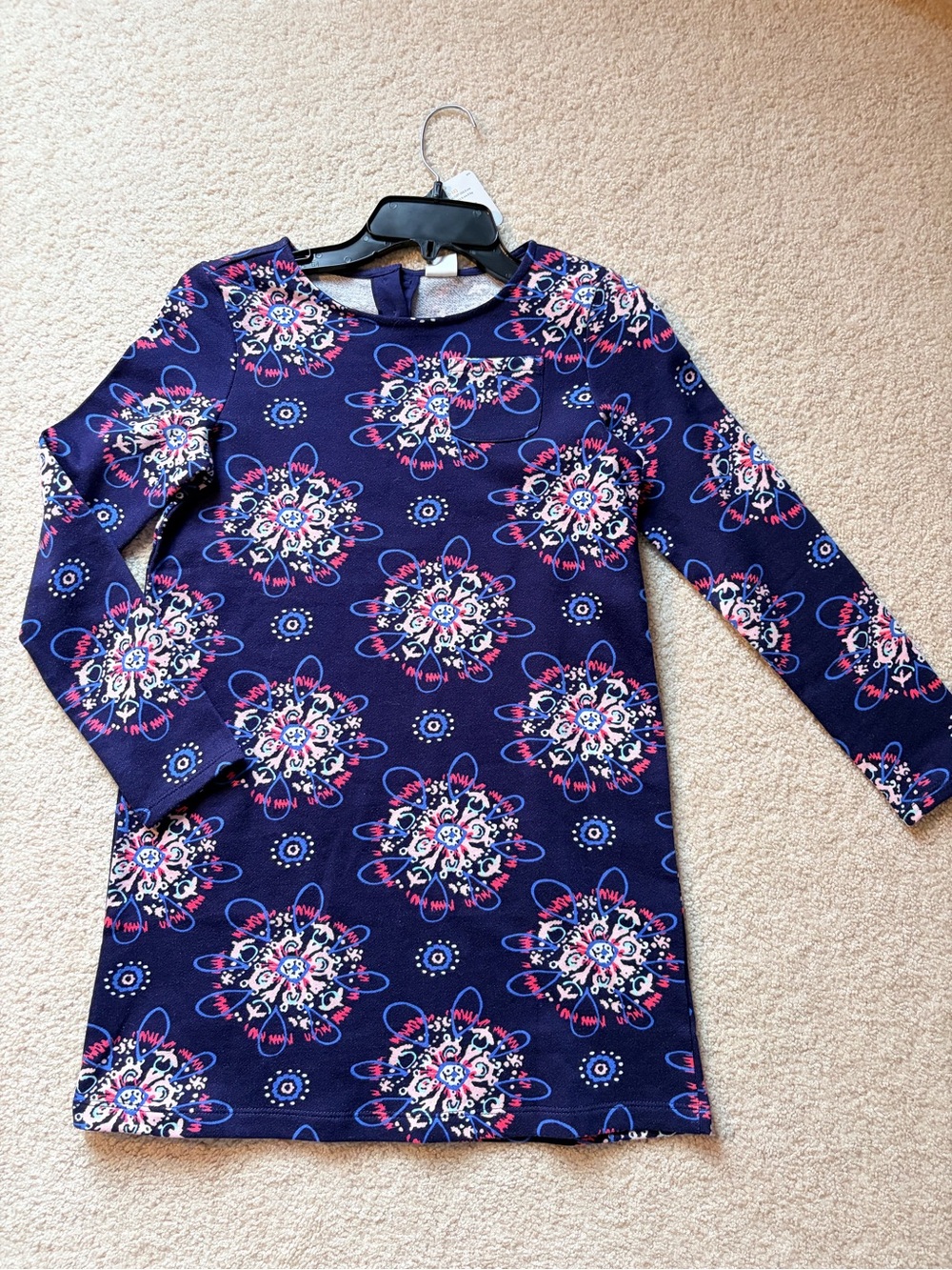 Girls Large Navy Floral Long Sleeve Dress